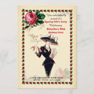 any age,60th,Birthday Party woman,Gatsby style,Art Invitation