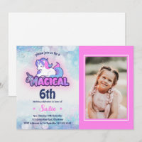 Any Age 6th Pink Purple Unicorn Photo Birthday