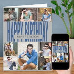 Any Age 8 Photo Collage Blue Grey Birthday Card<br><div class="desc">Personalized birthday card for any age. The photo template is ready for you to add 8 of your favourite photos and personalize with the birthday person's name or relation, such as dad, brother, papa etc. Inside, the card reads "happy birthday" and you also have the option to add your own...</div>