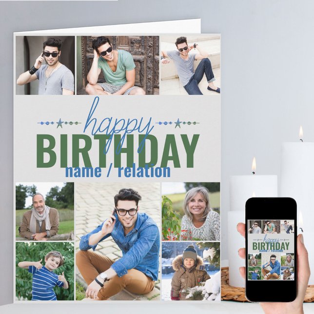 Any Age 8 Photo Collage Cool Personalized Birthday Card (Creator Uploaded)
