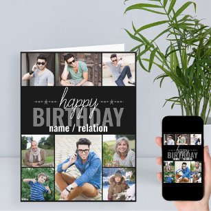 Any Age 8 Photo Collage Personalized Mens Birthday Card