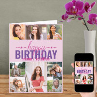 Any Age 8 Photo Collage Personalized Pink Birthday