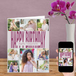 Any Age 8 Photo Collage Pink Birthday Card<br><div class="desc">Personalized birthday card for any age. The photo template is ready for you to add 8 of your favourite photos and personalize with the birthday person's name or relation, such as mom, sister, nana etc. Inside, the card reads "happy birthday" and you also have the option to add your own...</div>