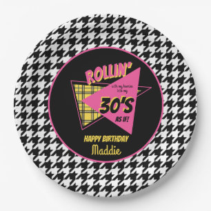 ANY AGE 90s houndstooth plaid birthday party Paper Plate