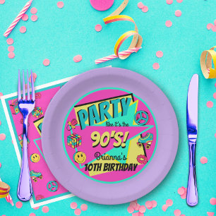 ANY AGE 90's party purple pink teal personalized Paper Plate