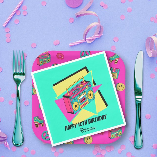 ANY AGE 90's party teal personalized boom box Napkin (Creator Uploaded)