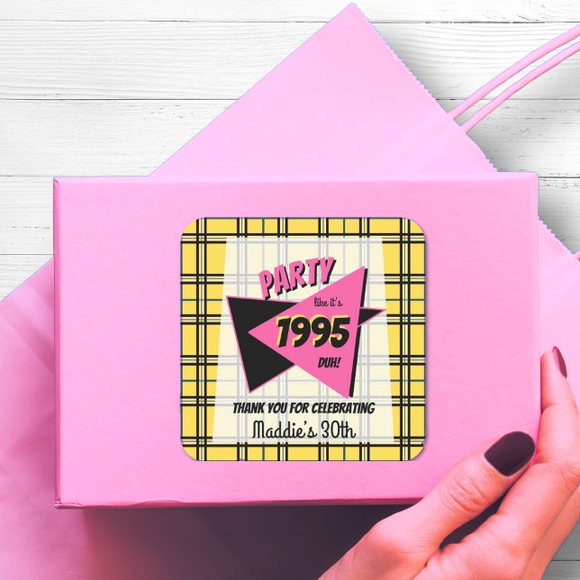 ANY AGE 90s plaid personalized birthday party Square Sticker (Creator Uploaded)