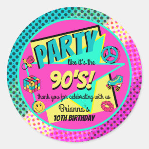ANY AGE 90's retro birthday party thank you favour Classic Round Sticker