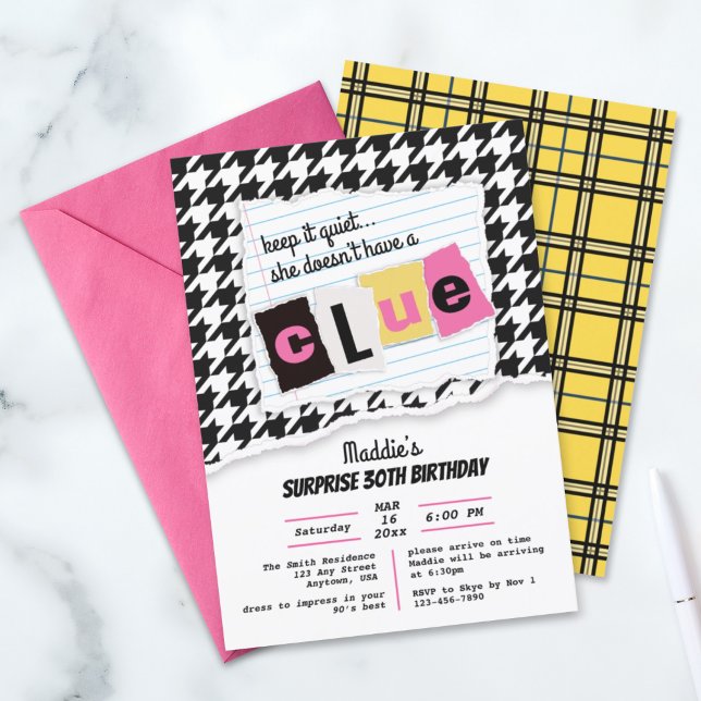 ANY AGE 90s yellow plaid houndstooth surprise Invitation (Creator Uploaded)