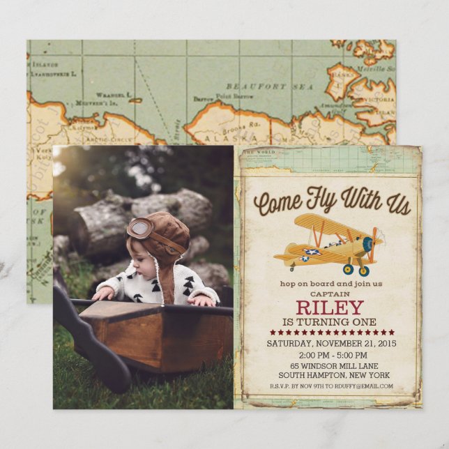ANY AGE - Airplane Plane Travel Invitation (Front/Back)