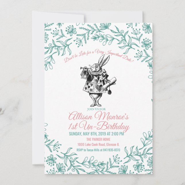ANY AGE - Alice in Wonderland Birthday Invitation (Front)