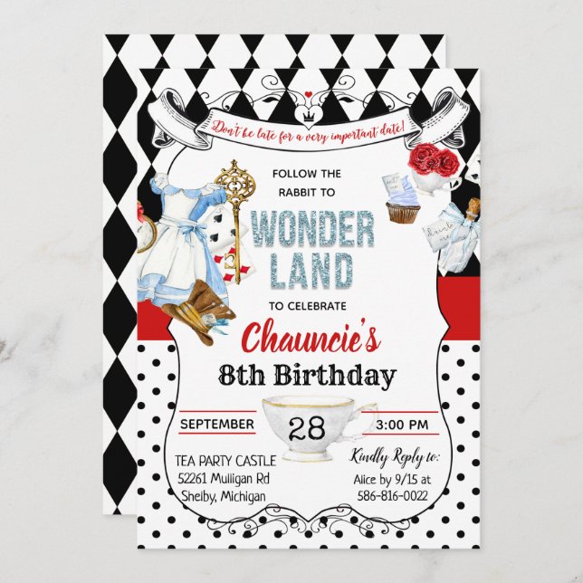 ANY AGE - Alice in Wonderland Birthday Invitation (Front/Back)