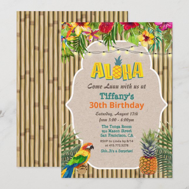 ANY AGE - Aloha Luau Tropical Birthday Invitation (Front/Back)