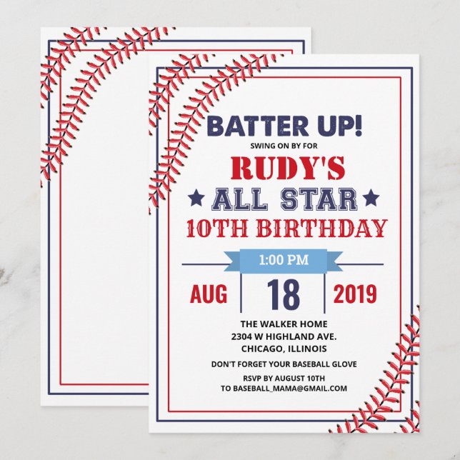 ANY AGE - Baseball Birthday Invitation (Front/Back)