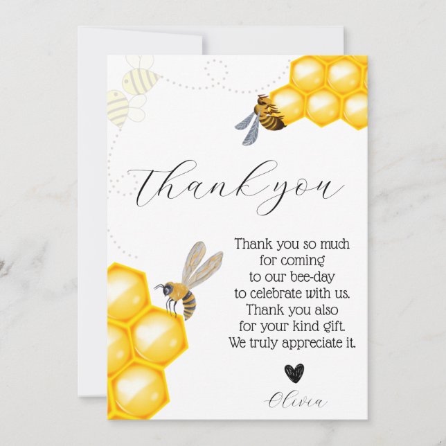 Any age, bee theme birthday  invitation (Front)