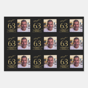 Any Age Birthday Black Gold Photo Wrapping Paper Sheet