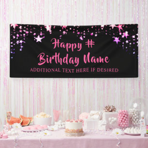 ANY AGE Birthday Black Pink Stars Custom Message Banner