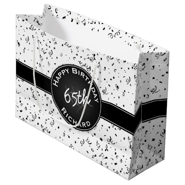 Any Age Birthday - Black/White Party Theme Large Gift Bag (Front Angled)