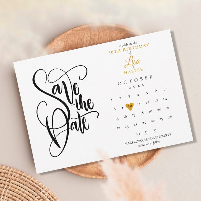 Any Age Birthday Calendar Gold Heart Save The Date (Creator Uploaded)
