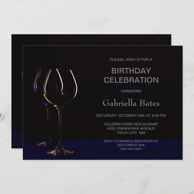 Any Age Birthday Celebration Wine Glass Invitation (Front/Back)