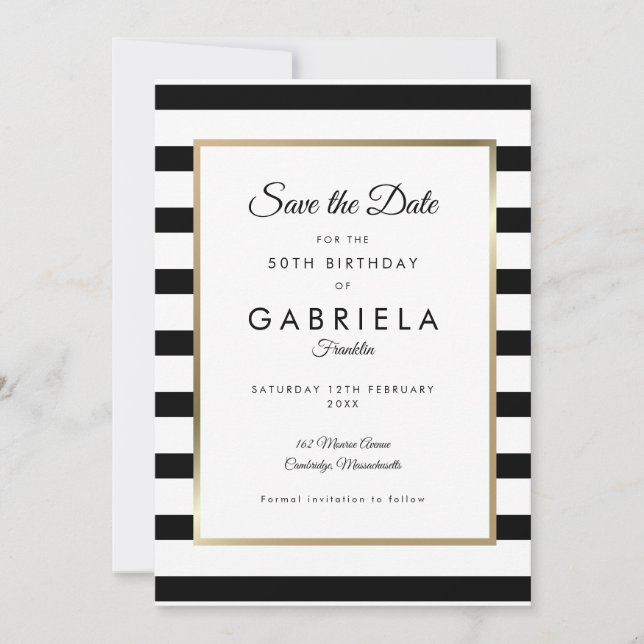 Any Age Birthday Classic Stripe Save The Date (Front)