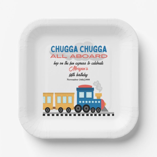 Any Age Birthday Colourful Cartoon Train  Paper Plate (Front)