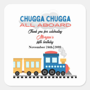Any Age Birthday Colourful Cartoon Train  Square Sticker