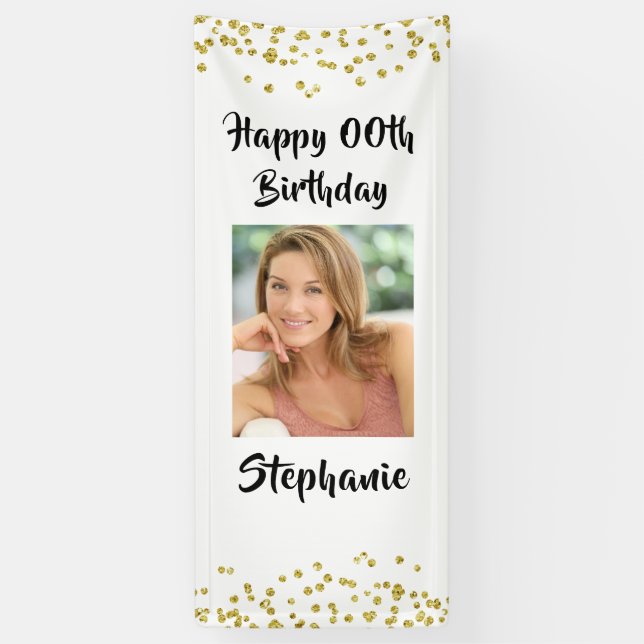 ANY AGE Birthday Confetti Script Photo Door Banner (Vertical)