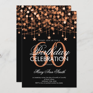 Any Age Birthday Copper String Lights & Stars Invitation