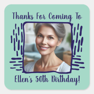 Any Age Birthday Custom Photo Name Thank You Square Sticker
