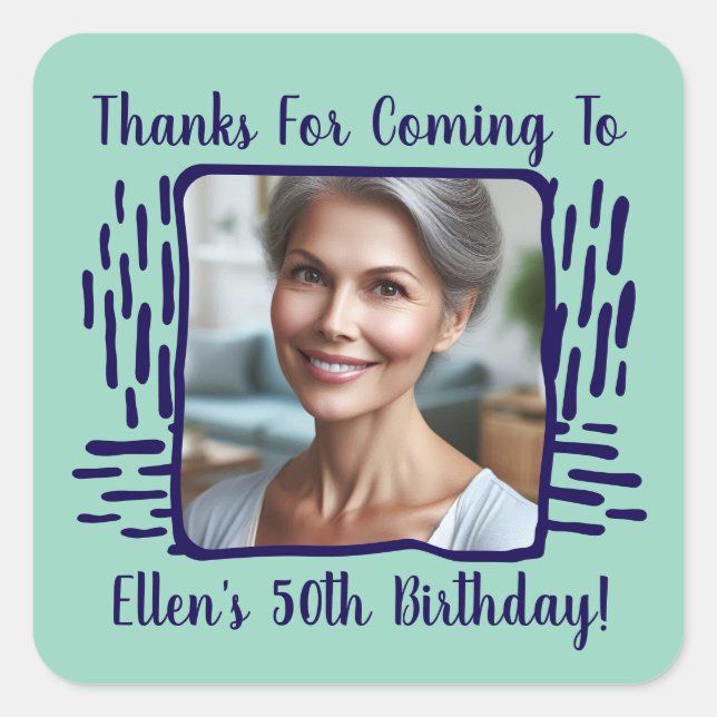 Any Age Birthday Custom Photo Name Thank You Square Sticker (Front)