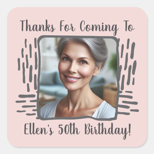 Any Age Birthday Custom Photo Name Thank You Square Sticker (Front)