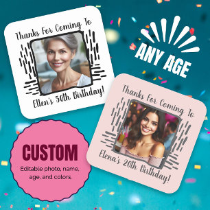 Any Age Birthday Custom Photo Name Thank You Square Sticker