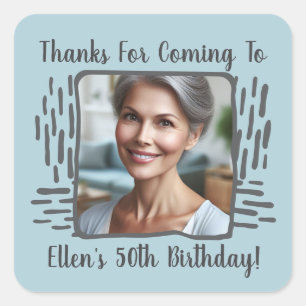 Any Age Birthday Custom Photo Name Thank You Square Sticker