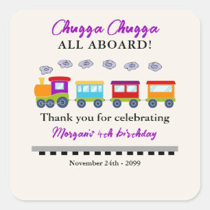 Any Age Birthday Cute Colourful Train Thank You  Square Sticker