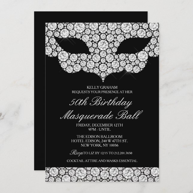 ANY AGE - Birthday Diamond Mask Invitation (Front/Back)