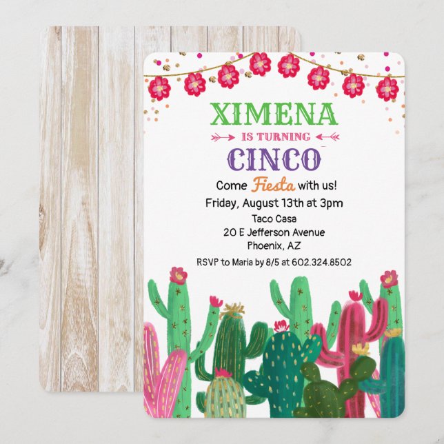 ANY AGE - Birthday Fiesta Cactus Invitation (Front/Back)