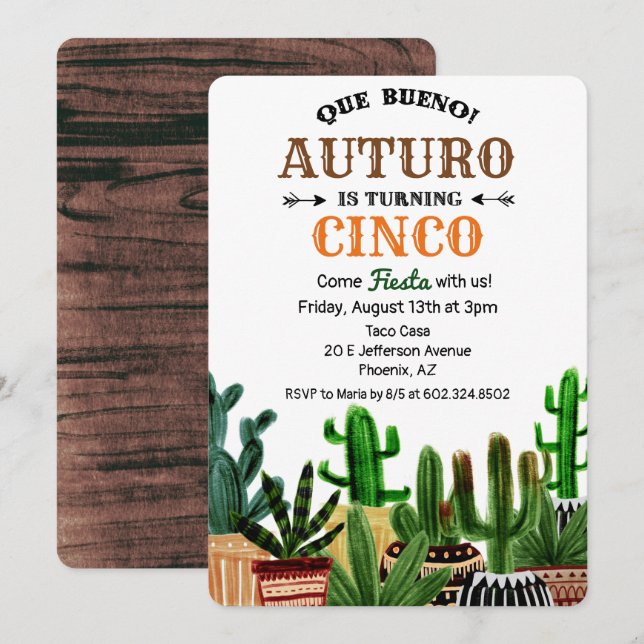 ANY AGE - Birthday Fiesta Cactus Invitation (Front/Back)