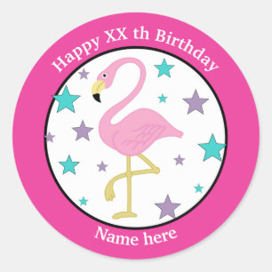 Any Age Birthday Flamingo Personalized Classic Round Sticker