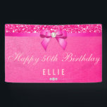 Any Age Birthday Fuchsia Diamond Bow Glitter Banner<br><div class="desc">Elegant, personalized custom fuchsia pink birthday celebration banner for women and girls with beautiful pink glitter, shiny printed bow and ribbon and pretty diamond bling jewel on a textured pink gradient background with blush pink text. PLEASE NOTE: These are flat printed graphics - no raised parts.If you need assistance customizing...</div>