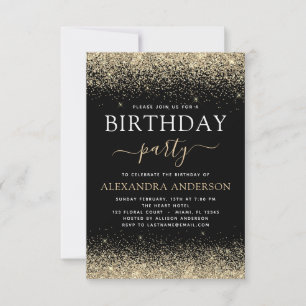 Any Age Birthday Gold Black Modern Glitter Invitation