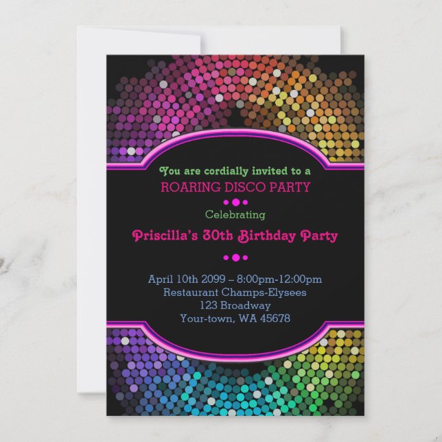 -any age,Birthday invitation Party, Gatsby, disco (Front)