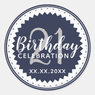 any age Birthday Party 21 elegant Classic Round Sticker