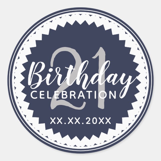 any age Birthday Party 21 elegant Classic Round Sticker (Front)