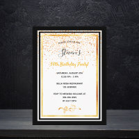 Any age birthday party black white gold invitation