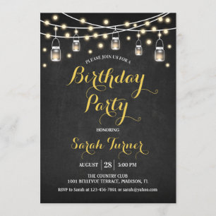 Any Age Birthday Party - Chalkboard Gold Invitation