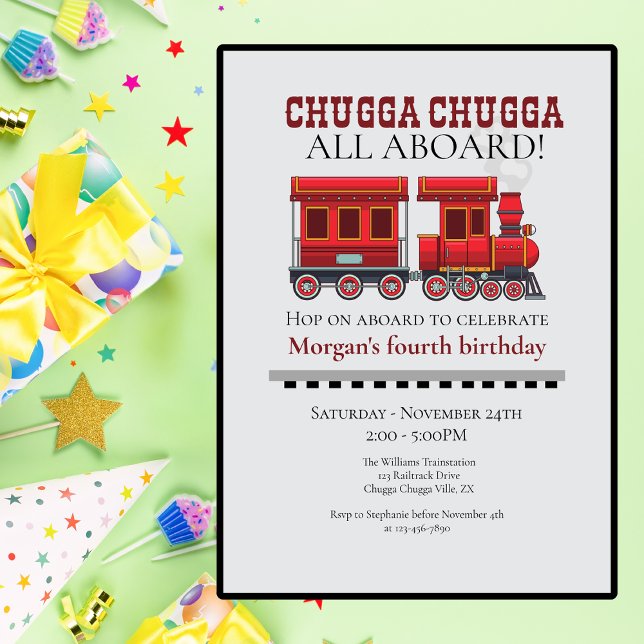 Any Age Birthday Party Cute Red Western Train Invitation (Creator Uploaded)