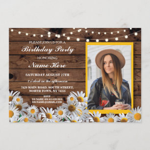 Any Age Birthday Party Daisy Wood Photo Invite 30