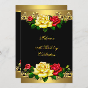 Any Age Birthday Party Elegant Red Gold Roses 3 Invitation