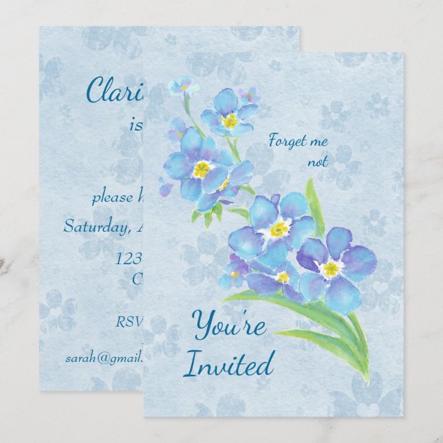 Any Age Birthday Party Forget-me-not Flower Invitation (Front/Back)